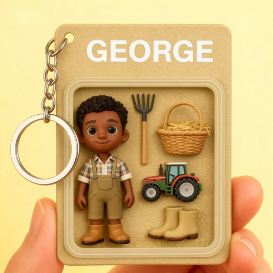 Cute cartoon farmer 2D acrylic keychain. Personalized gift for gardeners, farmers, and countryside lovers.