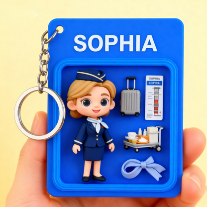 Custom Flight Attendant 2D acrylic Keychain – Cute Cartoon Airline Gift