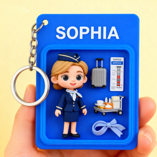 Custom Flight Attendant 2D acrylic Keychain – Cute Cartoon Airline Gift