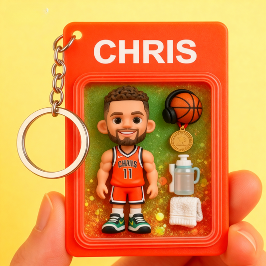 Personalized cartoon athlete 2D acrylic keychain. Perfect gift for runners, sports fans, and fitness lovers.