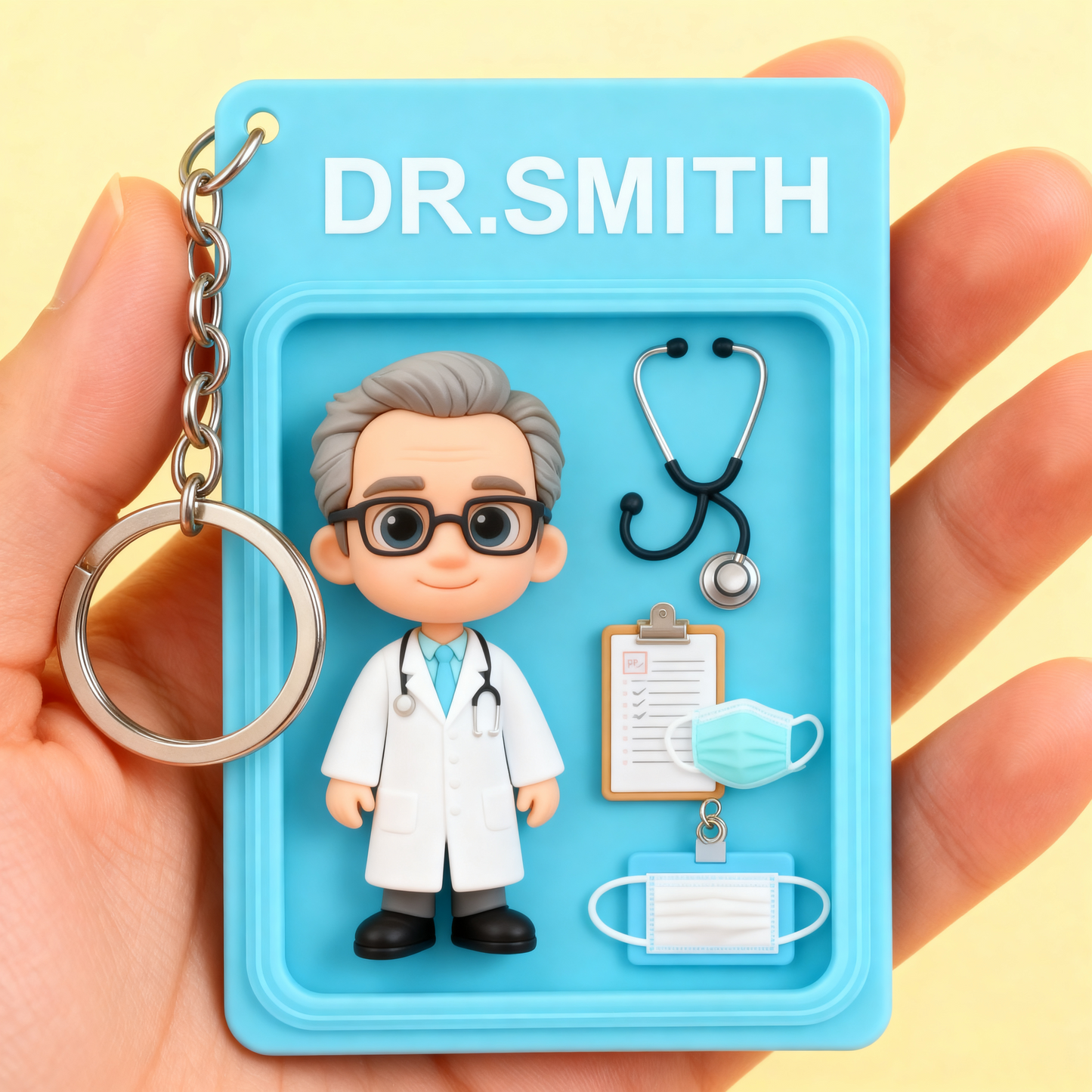Custom Doctor 2D acrylic Keychain – Cartoon Style Personalized Gift