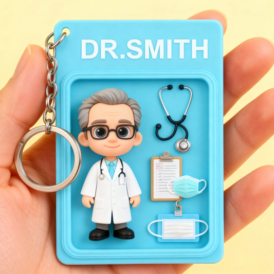 Custom Doctor 2D acrylic Keychain – Cartoon Style Personalized Gift