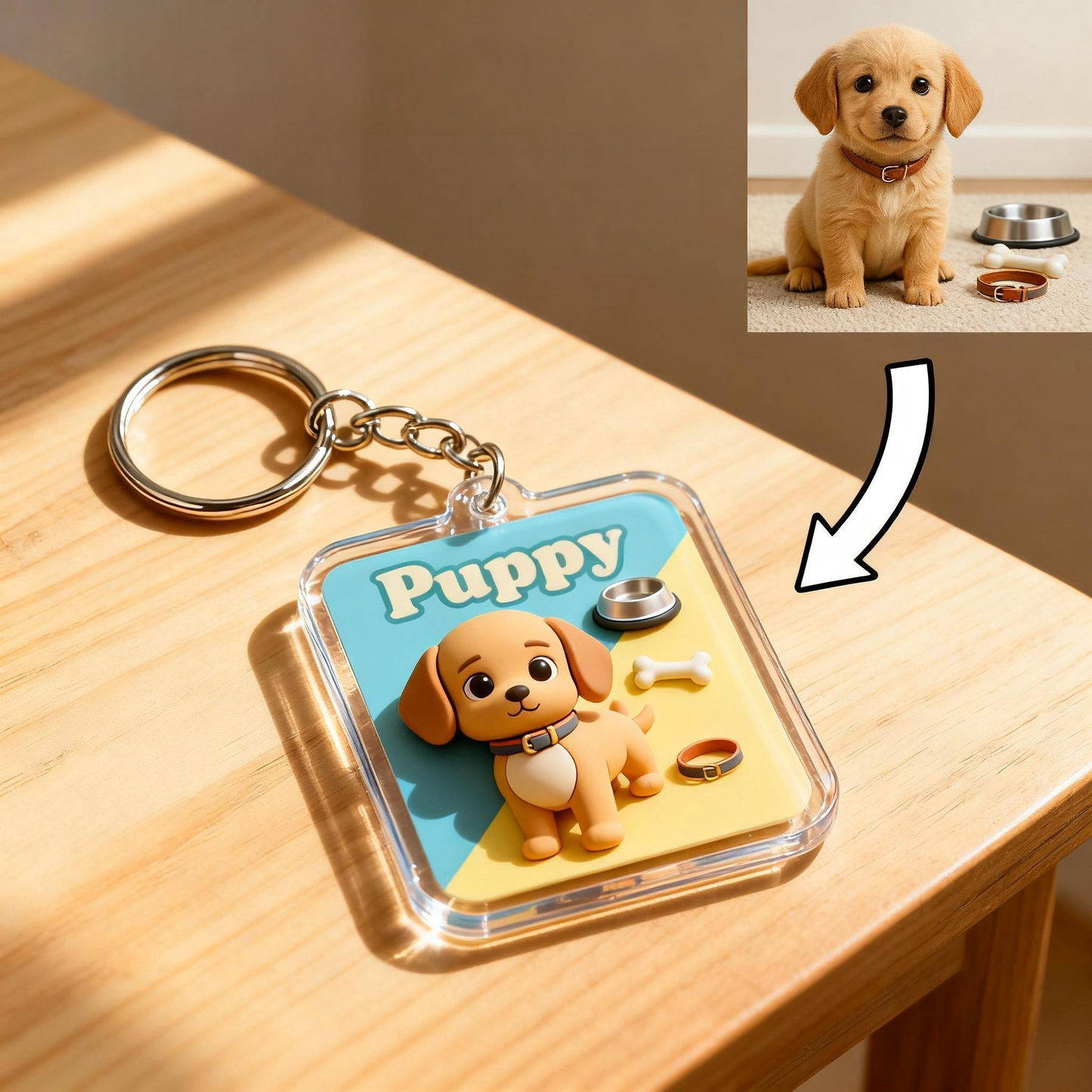 Personalized Dog Cartoon Keychain – Adorable Chibi Pet Charm Gift Choose 3D Figurine or 2D Acrylic Style