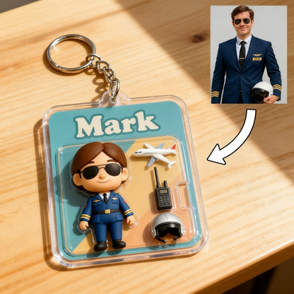 Custom Pilot Cartoon Keychain – Choose 3D Figurine or 2D Acrylic Style