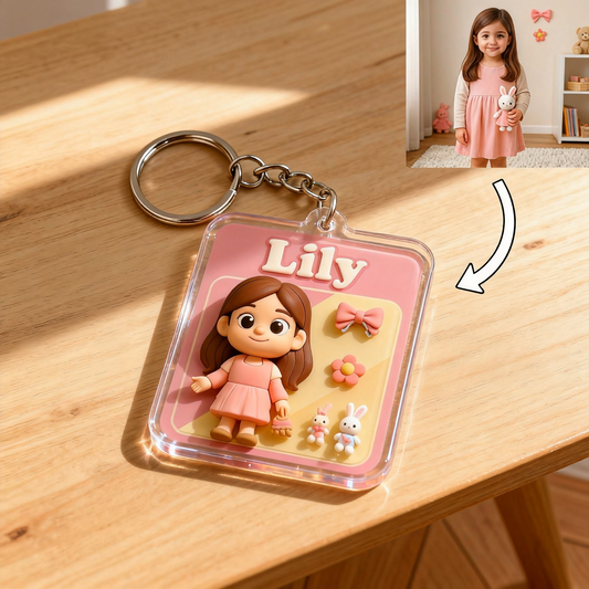 Custom Cute Girl Cartoon Keychain – Choose 3D Figurine or 2D Acrylic Style