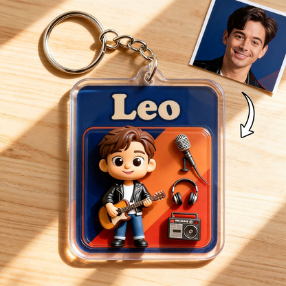 Custom Cartoon Guitarist Keychain – Music Lover Gift in 3D or 2D Style