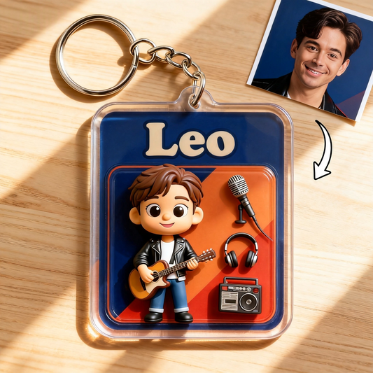 Custom Cartoon Guitarist Keychain – Music Lover Gift in 3D or 2D Style