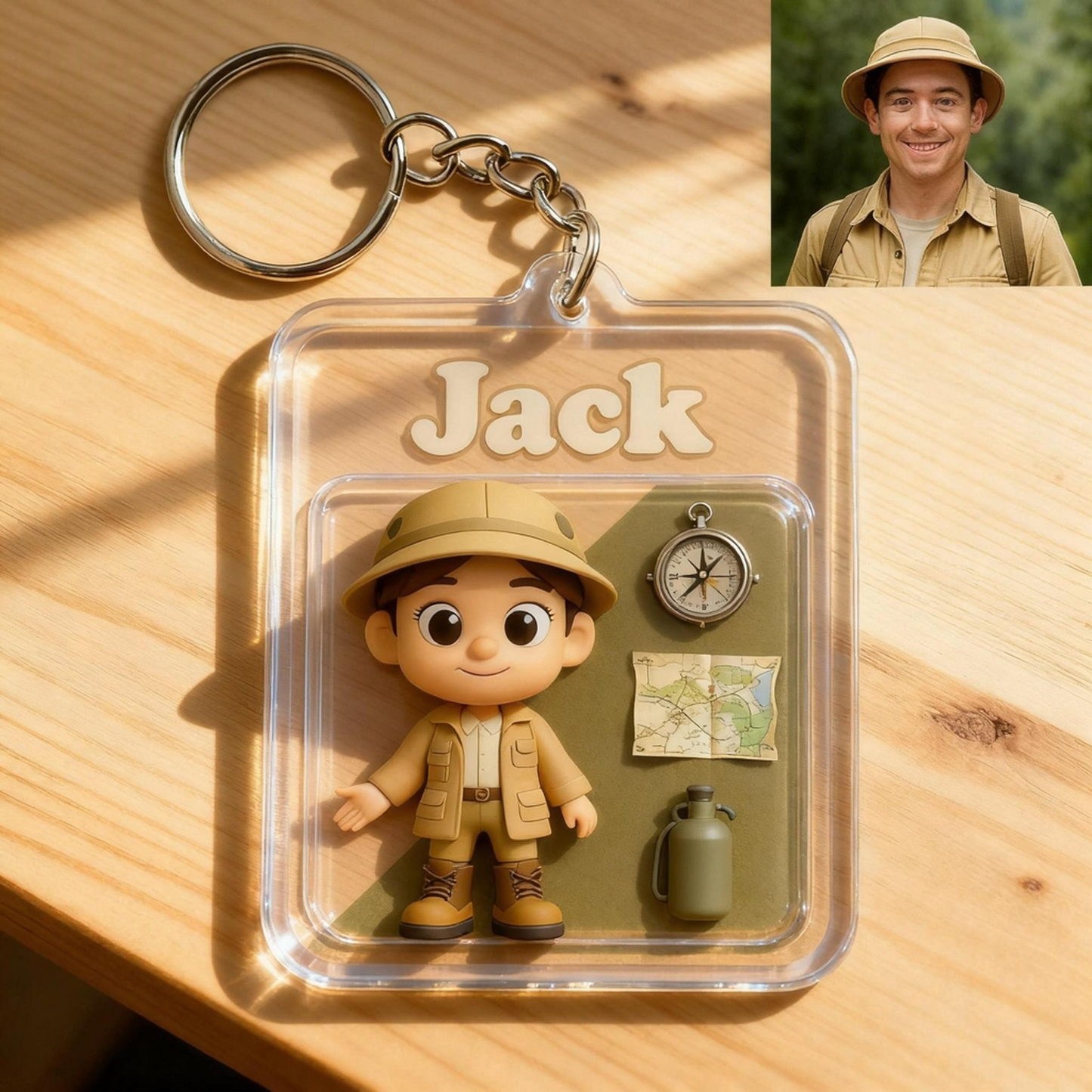 Custom Adventurer Cartoon Keychain – Choose 3D Figurine or 2D Acrylic Style
