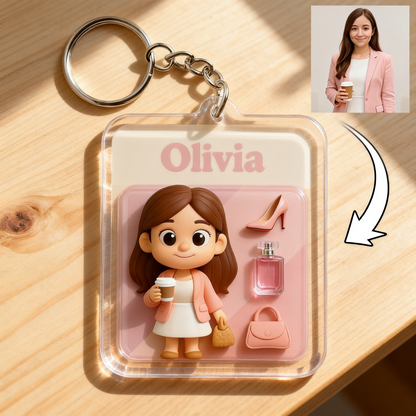 Custom Office Worker Cartoon Keychain – Choose 3D Figurine or 2D Acrylic Style